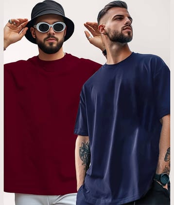 AUSK Men Cotton Blend Oversized Fit Solid T-Shirt ( Maroon )