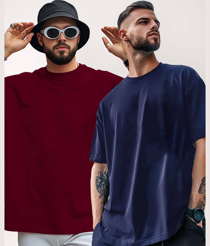 AUSK Men Cotton Blend Oversized Fit Solid T-Shirt ( Maroon )