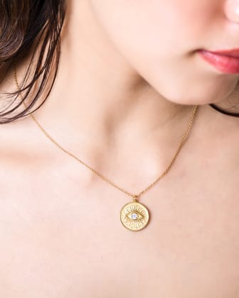 Evil Eye Coin Necklace-18k Gold Plated