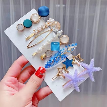 Set Of 8 | Ocean Blue Hair Clip Set