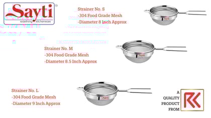 RK Sayti Stainless Steel Round Strainer, 304 Grade Single Mesh, Premium Polish,Small, Medium,Large, Pack of 3 RK Sayti Stainless Steel Round Strainer, 304 Grade Single Mesh, Premium Polish,Small, Medium,Large, Pack of 3