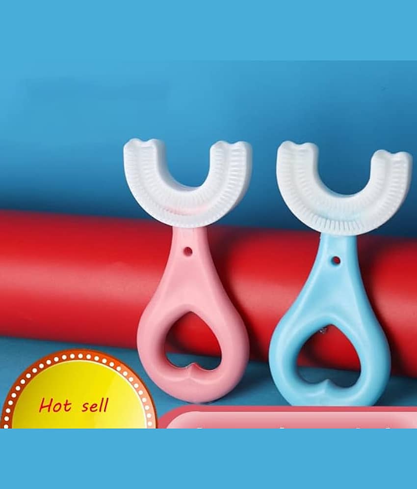U Shaped Silicone Toothbrush for Kids/ 360 Degree Soft Oral Teeth Cleaning For Baby Infant Toddler Children - 2 to 5 Years, Pack of 2