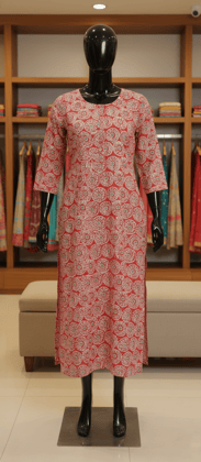 Stylish Pink and White Printed Cotton Kurti for Women