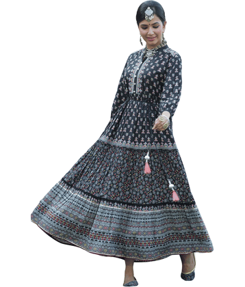 Juniper Women Cotton Blend Printed Fit & Flare Dress ( Indigo )