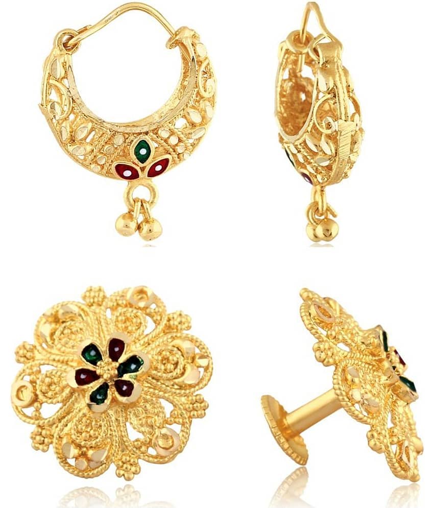 Vighnaharta Traditional South Trend Alloy 1gm Gold Plated Earring Combo set.