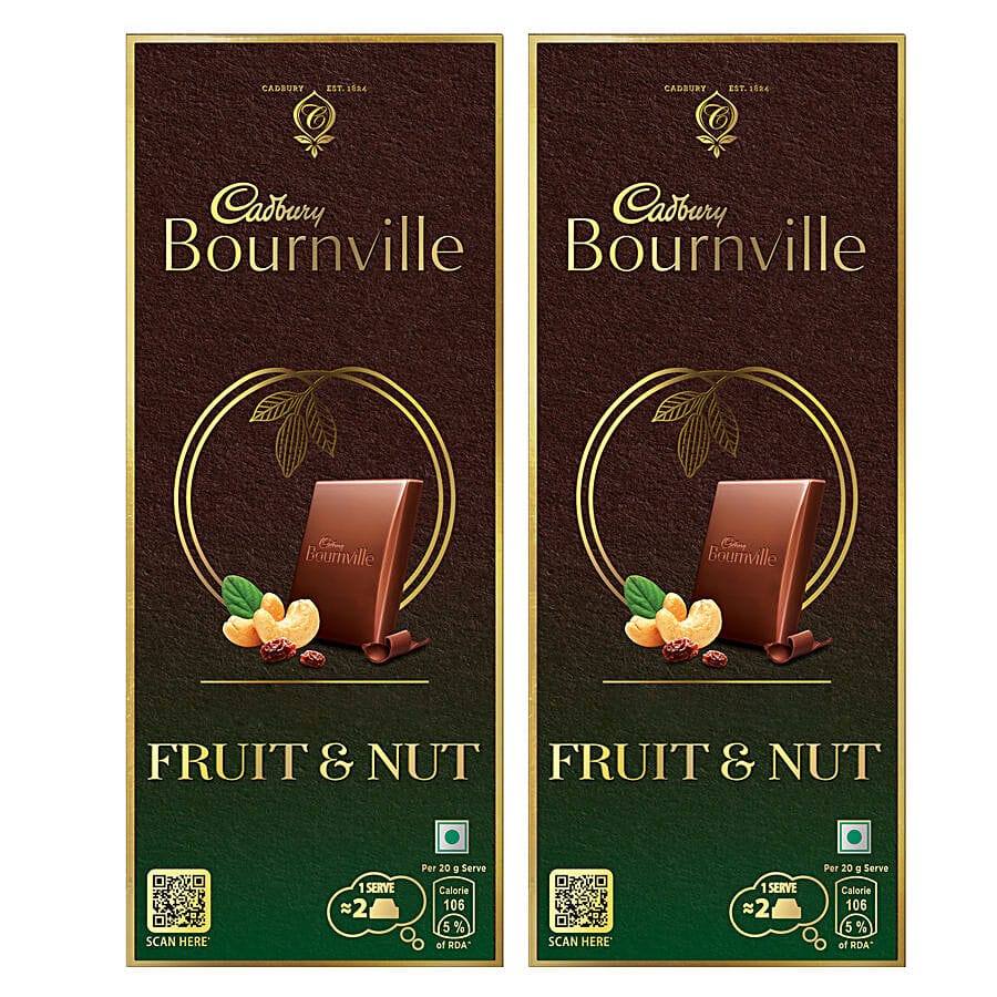 Cadbury Bournville Fruit & Nut Dark Chocolate Bar, 2x80 g Multipack