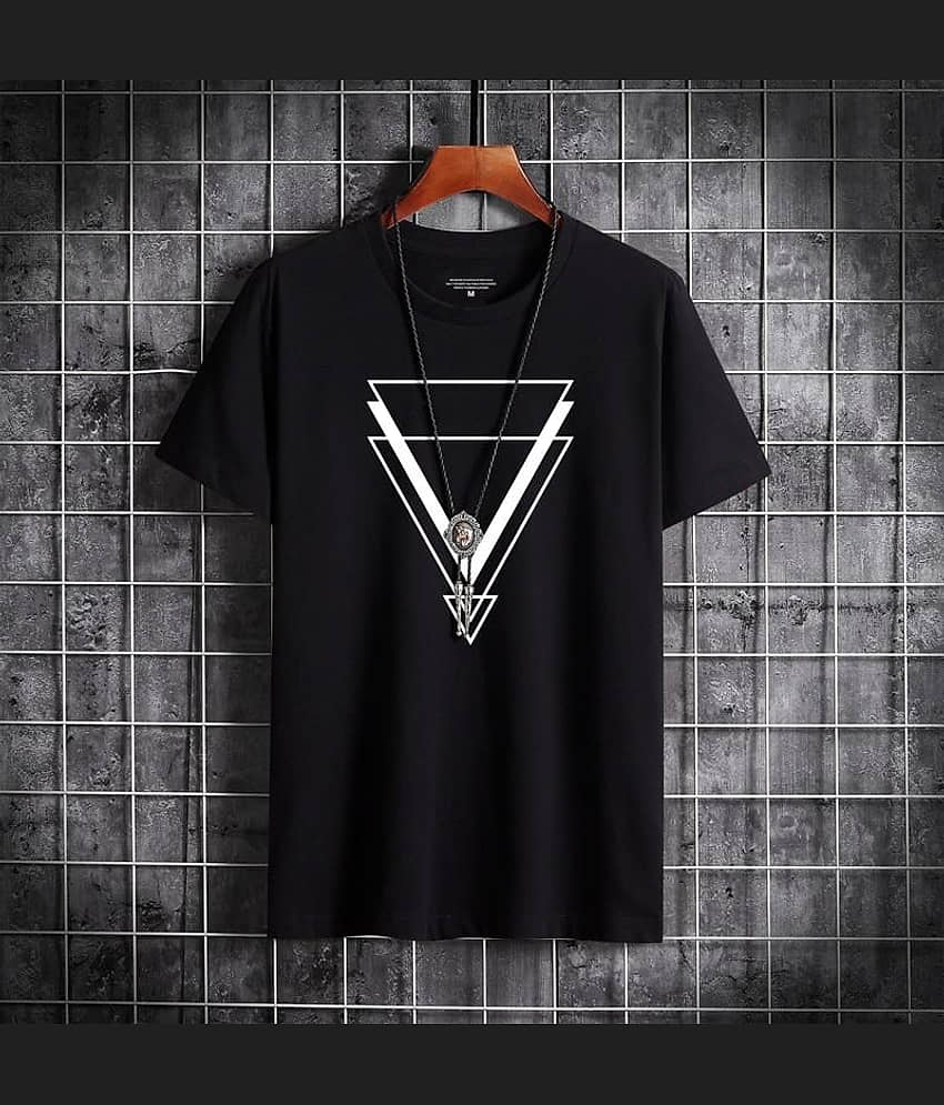 TAZO Cotton Blend Regular Fit Printed Half Sleeves Men's Round T-Shirt - Black ( Pack of 1 )