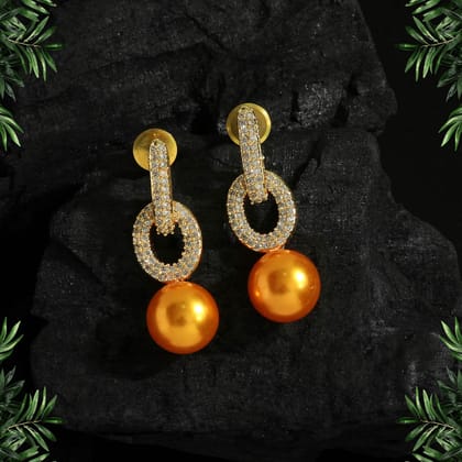 Mustard Yellow Color Premium American Diamond Earrings-Length: 4.00 CM x Width: 1.30 CM / Yellow / Brass With Good Quality Gold Plated