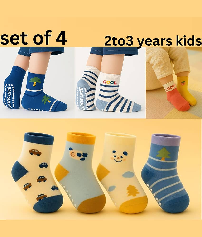 BBYARAJ Pack of 4 Unisex for Baby Cotton Full Length Socks ( Multi )
