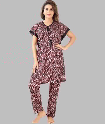 G4Girl - Maroon Satin Women's Nightwear Nightsuit Sets ( Pack of 1 )