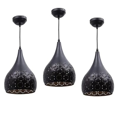 ELIANTE Black Metal Hanging Lights for Home, Office, Bedroom, Drawing Room & Lobby- -Belon-Big-BK+GD-3pc | 3 Years Warranty | Free - LED LAMP