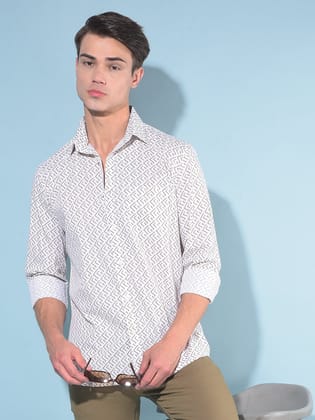 Brown Printed 100% Cotton Shirt-M / Brown