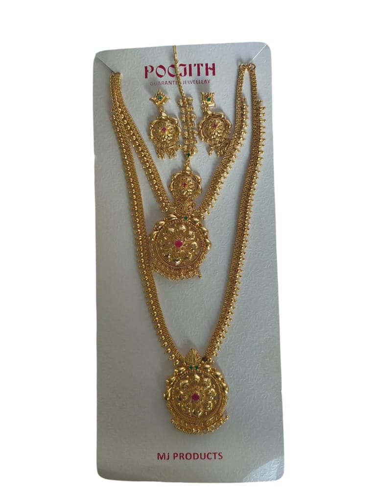 Gold-plated traditional Indian long haram and earrings jewelry set for women