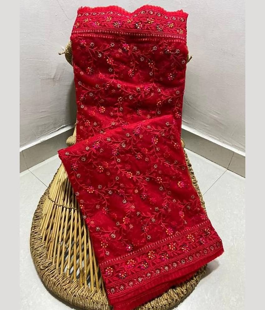 A TO Z CART Net Embellished Saree With Unstitched Blouse Piece ( SkyBlue )