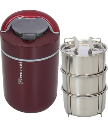 Jaypee Plus - Maroon Stainless Steel Electric Lunch Box ( Pack of 1 )