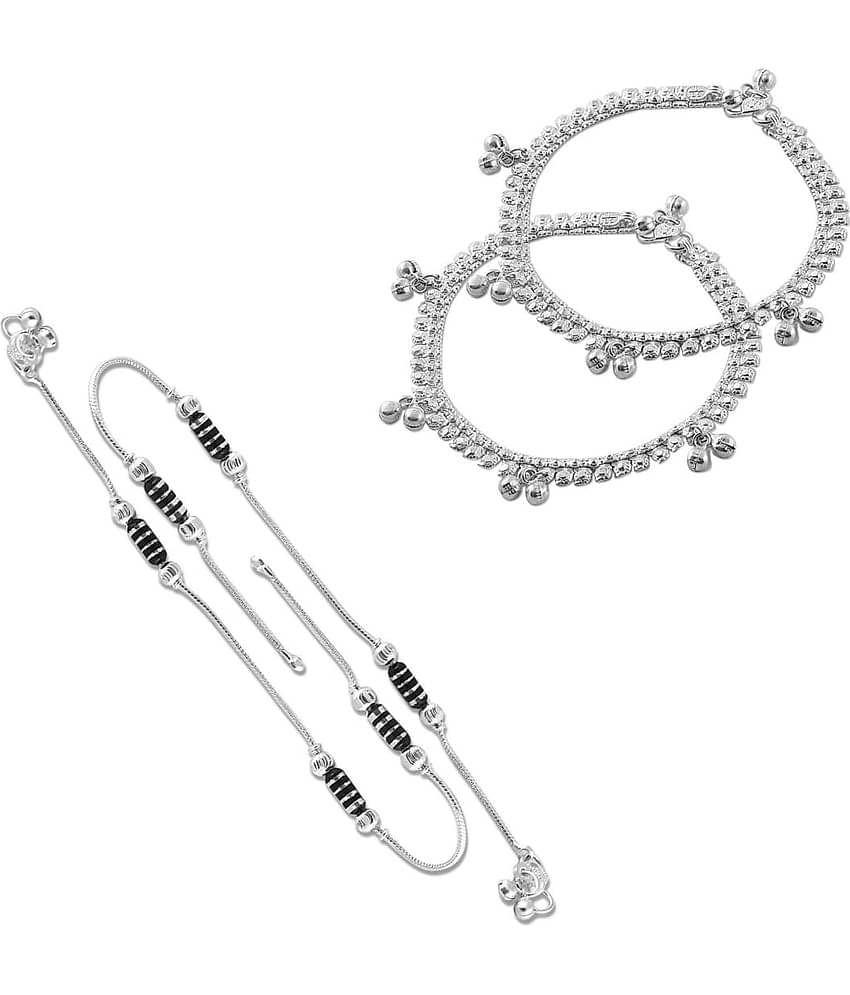 HEER COLLECTION - Silver Anklets ( Pack of 2 )