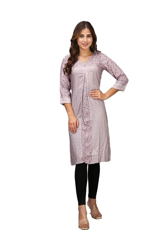 Women's Casual 3/4 Sleeve Viscose Rayon Printed Kurti (Grey, XL)-PID46414