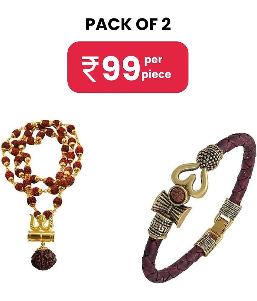 Shri Astha Vinayak - Combo of Trishul Damru Rudraksha Mala With Trishul Damru Bracelet Kada