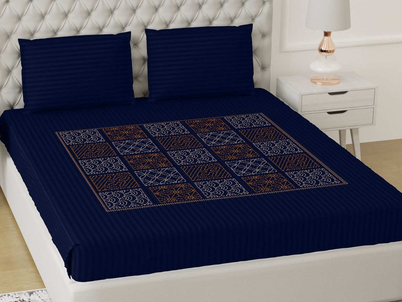 3001-Hometrade India-Standard King Size (90*108 Inches)-Pure Cotton Jaipuri Double Bedsheet With Matching Pillow Cover