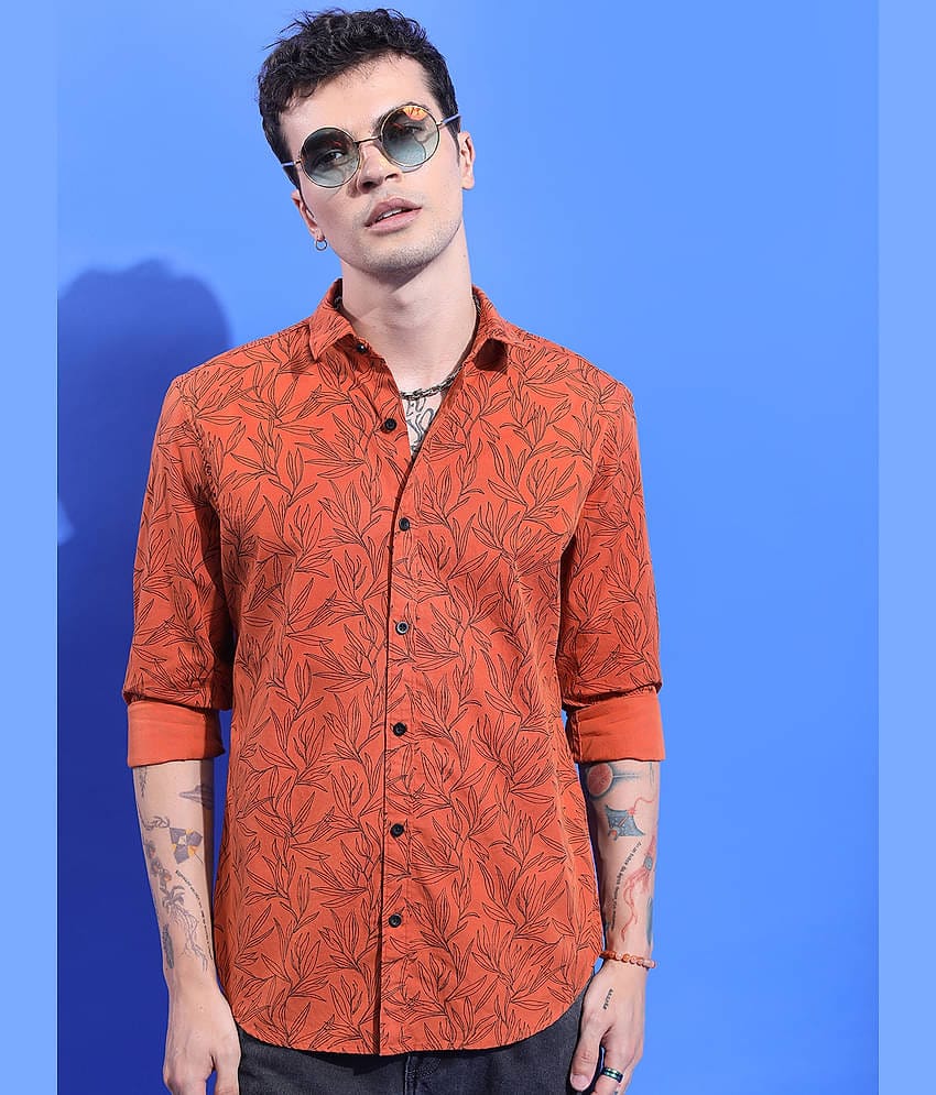 Ketch 100% Cotton Regular Fit Printed Full Sleeves Men's Casual Shirt - Rust ( Pack of 1 )