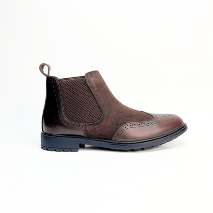 Leather Chelsea Brogue Boots (Brown)(br-200)-6
