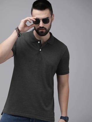 Charcoal Grey Solid Polo Unisex T-shirt-S-38