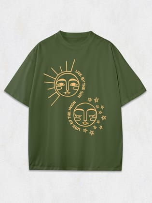 Live By The Sun Oversized T-Shirt-Olive Green / S