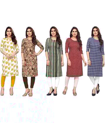 KETAKI FASHION Crepe Printed Straight Women's Kurti - Multicolor8 ( Pack of 5 )