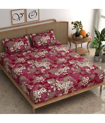 CG HOMES Microfiber 1 Double Bedsheet with 2 Pillow Covers ( Red )