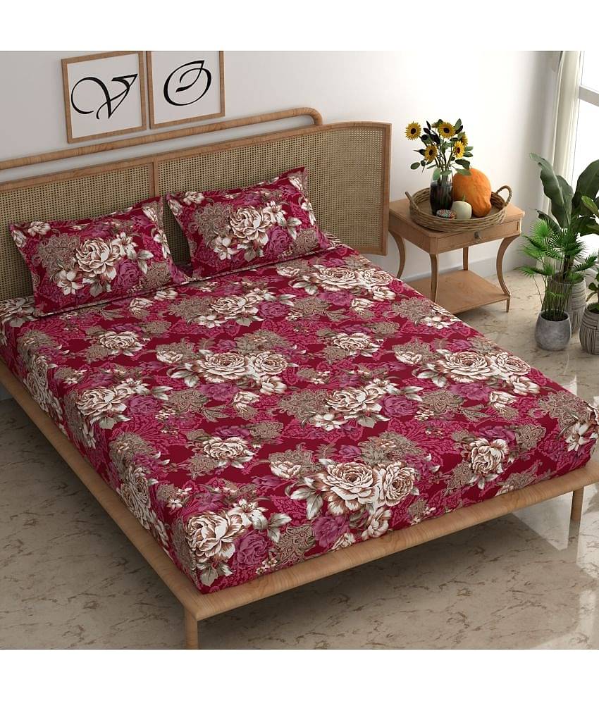 CG HOMES Microfiber 1 Double Bedsheet with 2 Pillow Covers ( Red )