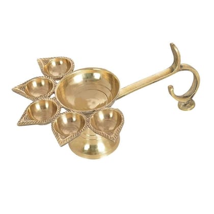 Brass Panch Aarti Lamp/Pancharti Diya Oil Lamp/Panch Aarti Jyoti Puja Diya for Diwali