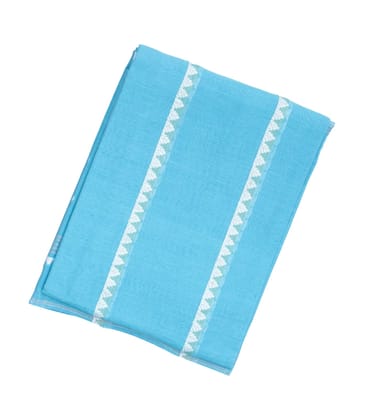 Light Blue Handloom Bengal Cotton Saree With Temple Stripes-BG0960-Light Blue
