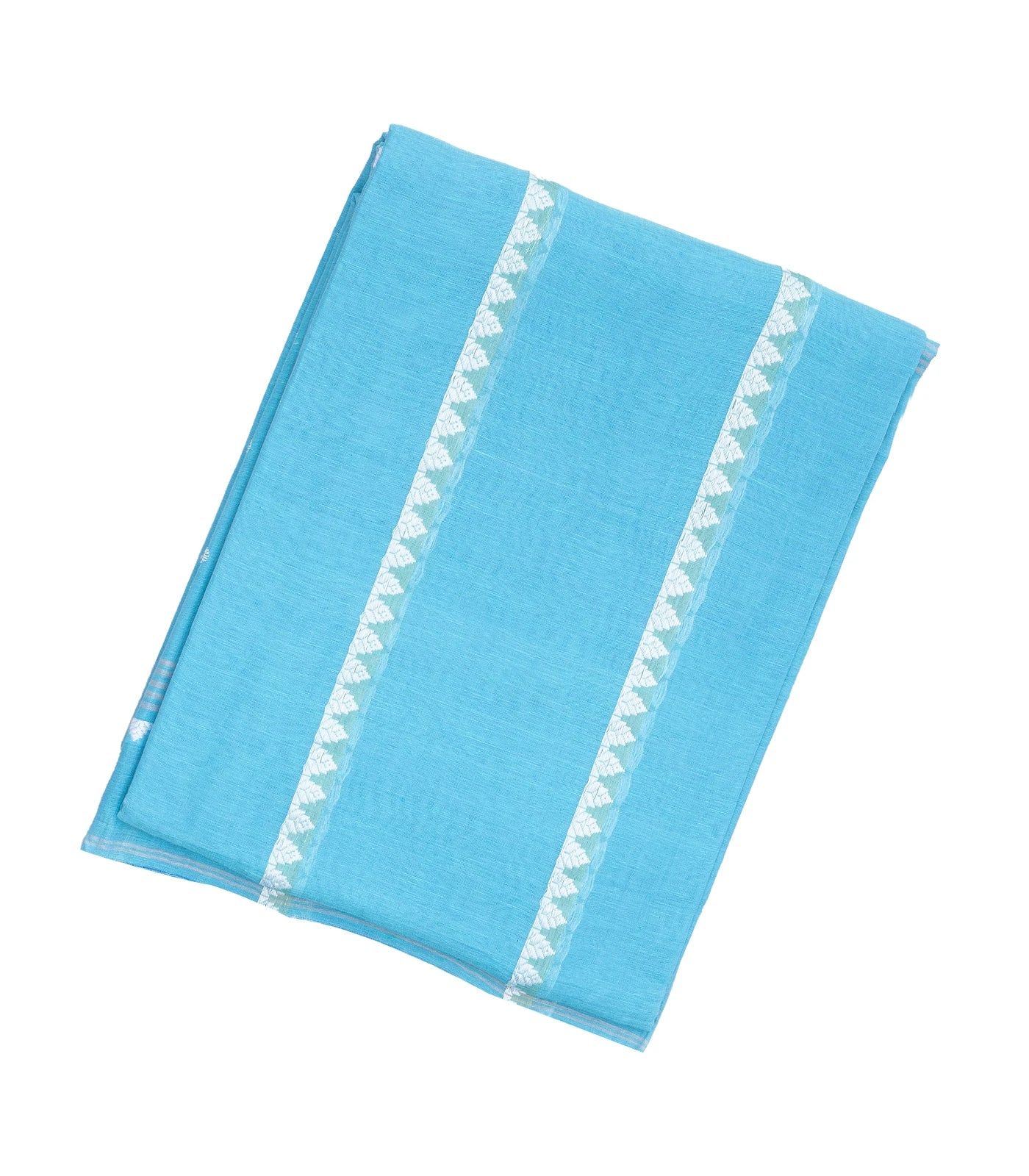 Light Blue Handloom Bengal Cotton Saree With Temple Stripes-BG0960-Light Blue