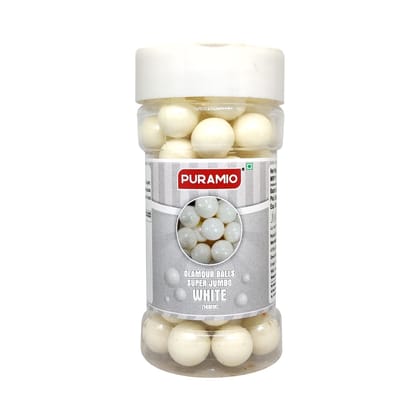 Puramio Glamour Balls Super Jumbo - White (14mm) For Cake Decoration, 125 gm