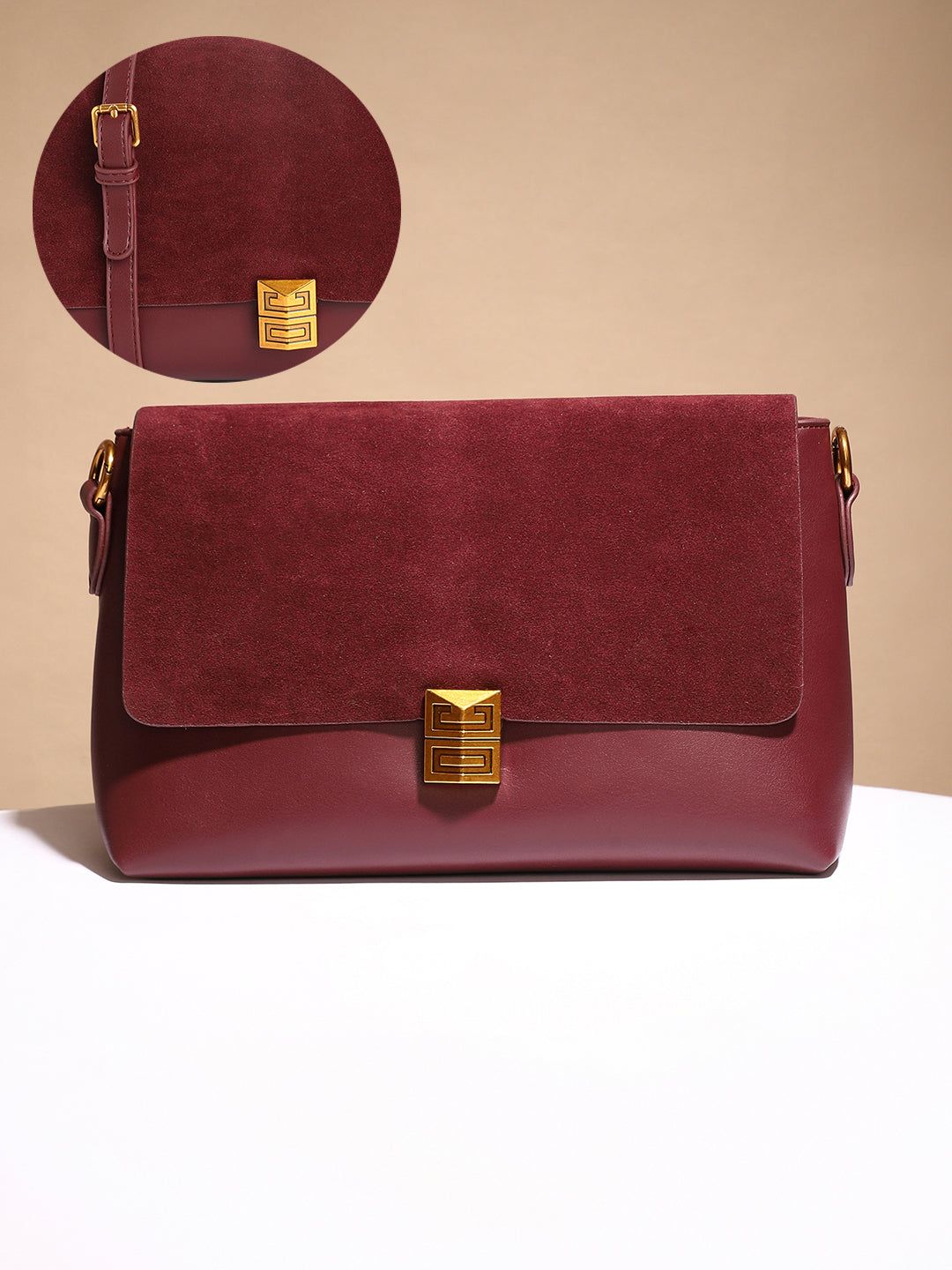 The Velvet Block Shoulder Bag - Wine Red-Sling Bag