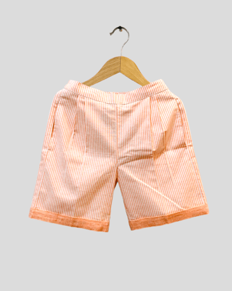 Orange Striped Pleated Shorts-1-2 years