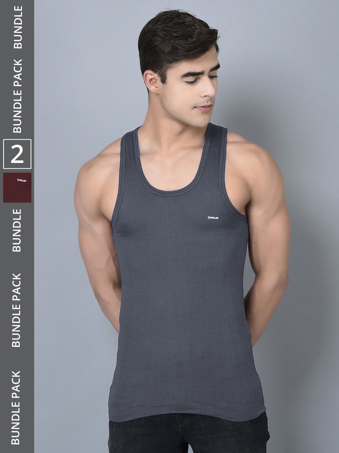 Men's Assorted Pack of 2 Solid Combed Cotton Shrinkless Vest