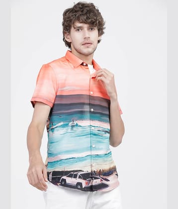 Highlander Poly Cotton Slim Fit Printed Half Sleeves Men's Casual Shirt - White ( Pack of 1 )