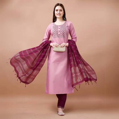 Pink Fully Stiched Kurta and Pant & Dupatta Set by Glamastitch-S