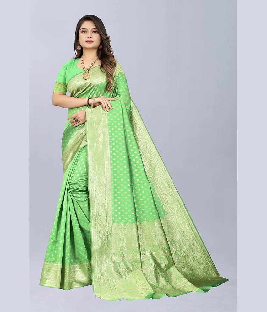 NENCY FASHION Banarasi Silk Embellished Saree With Unstitched Blouse Piece ( Navy Blue )
