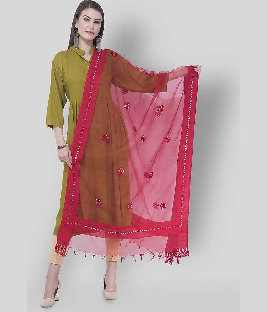 A R Silk Red Organza Mirror Work Dupatta