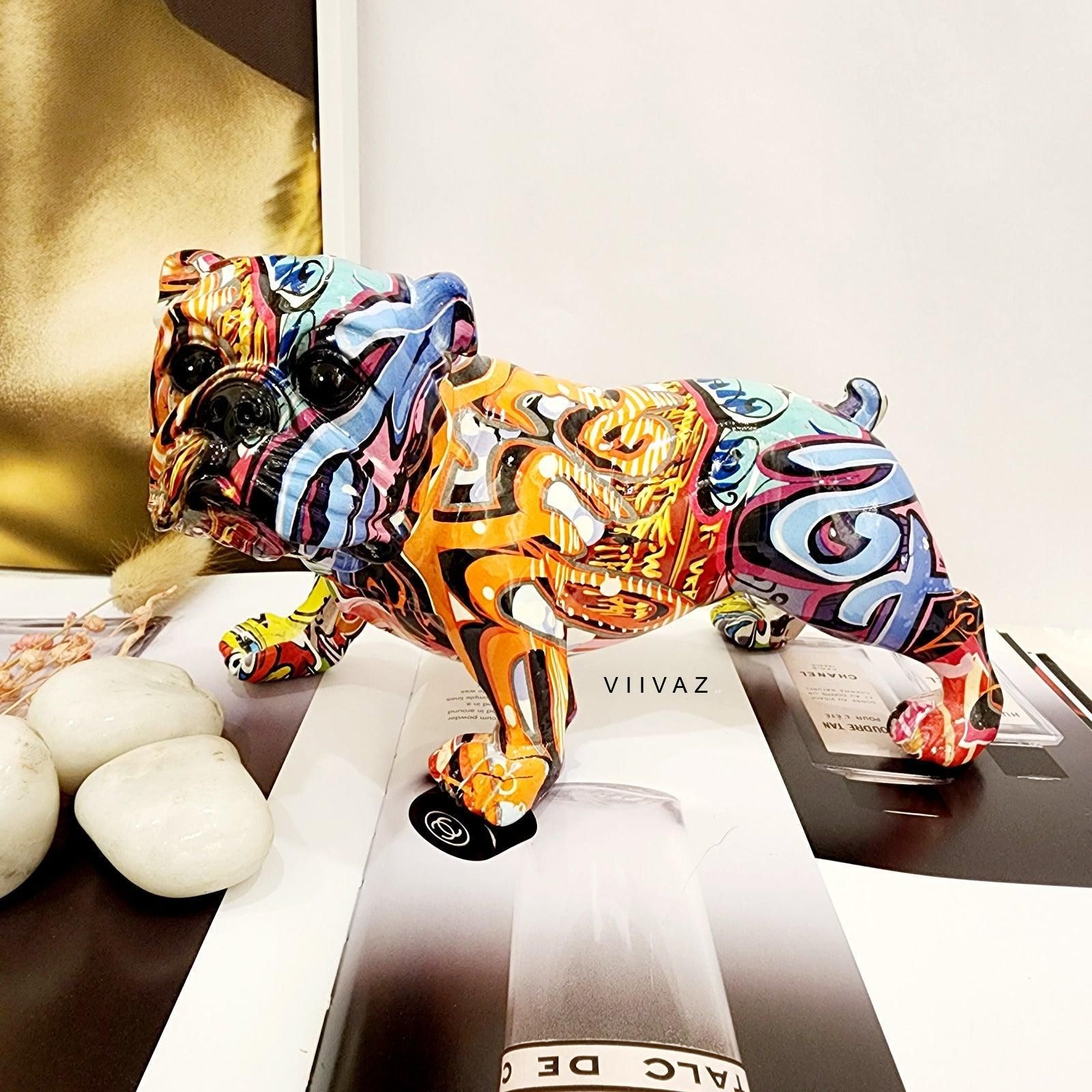 English Bulldog-Abstract Grafitti Print / Polyresin | Gloss Finish / H: 5.5 | L: 10 | W: 4 (Inch)