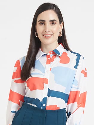 Premium American Crepe Digital Print Puff Sleeve Shirt-L