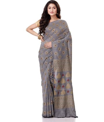 Desh Bidesh Cotton Self Design Saree With Unstitched Blouse Piece ( Grey )