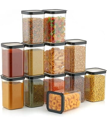 iview kitchenware Food/Pasta/Grocery Plastic Black Dal Container ( Set of 12 )