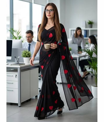 ANAND SAREES Georgette Printed Kasavu Saree With Unstitched Blouse Piece ( WHITE )