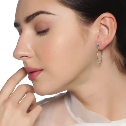 Zircon Sterling Silver Hoop Earrings-Blue
