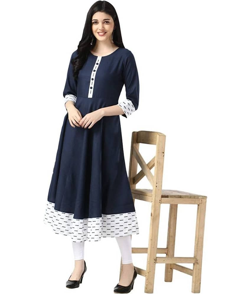 Estela - Blue Cotton Women's Flared Kurti ( Pack of 1 )