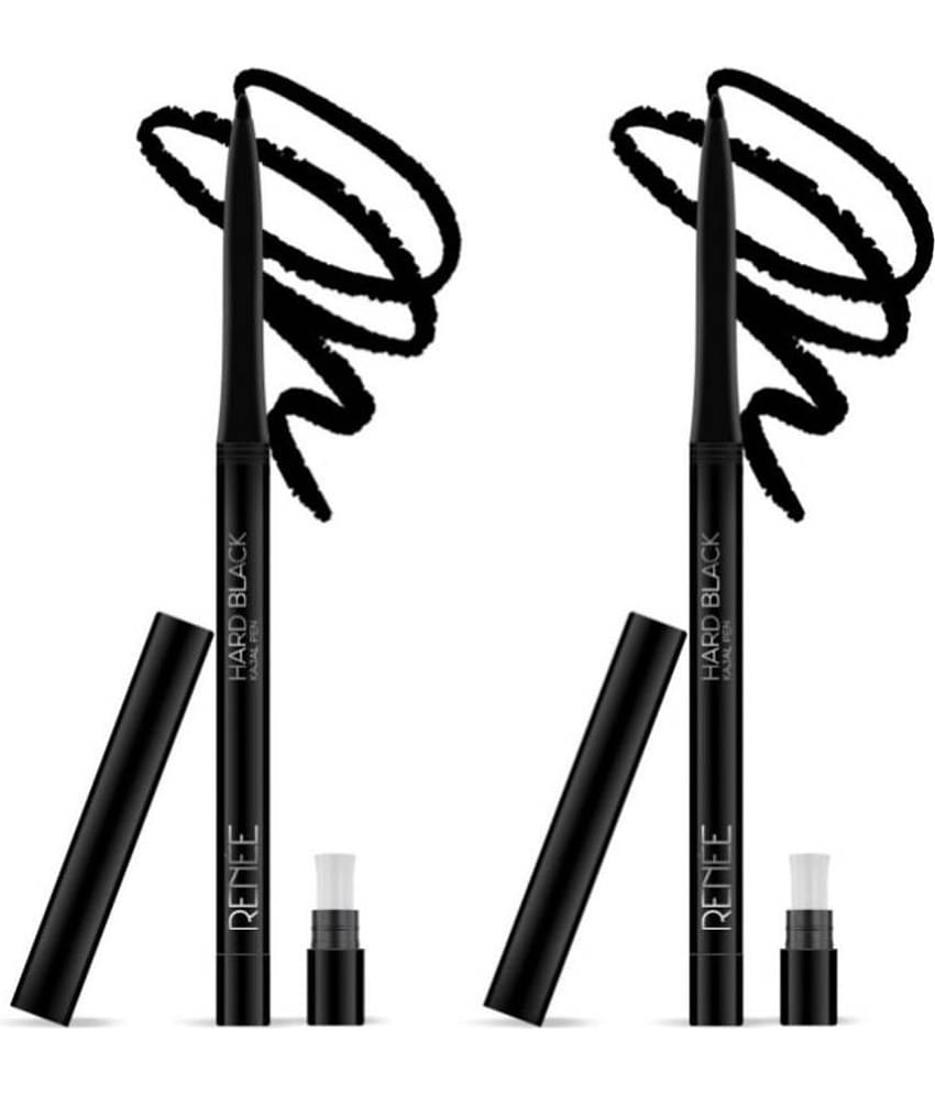 RENEE Hard Black Kajal Pen with Sharpener, 24H Stay, Matte Finish Pack of 2 (Black,0.35g)