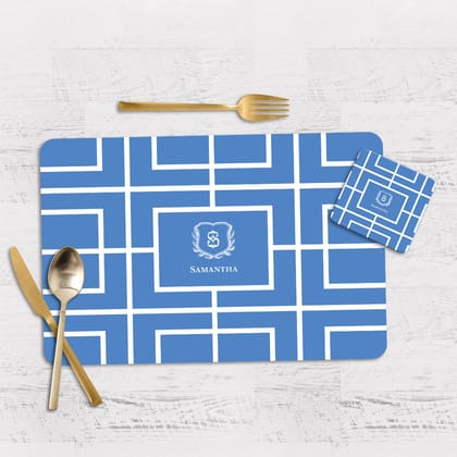 Nautical Grid Tableware Set-Blue / Flexible (matte finish) PVC Mats